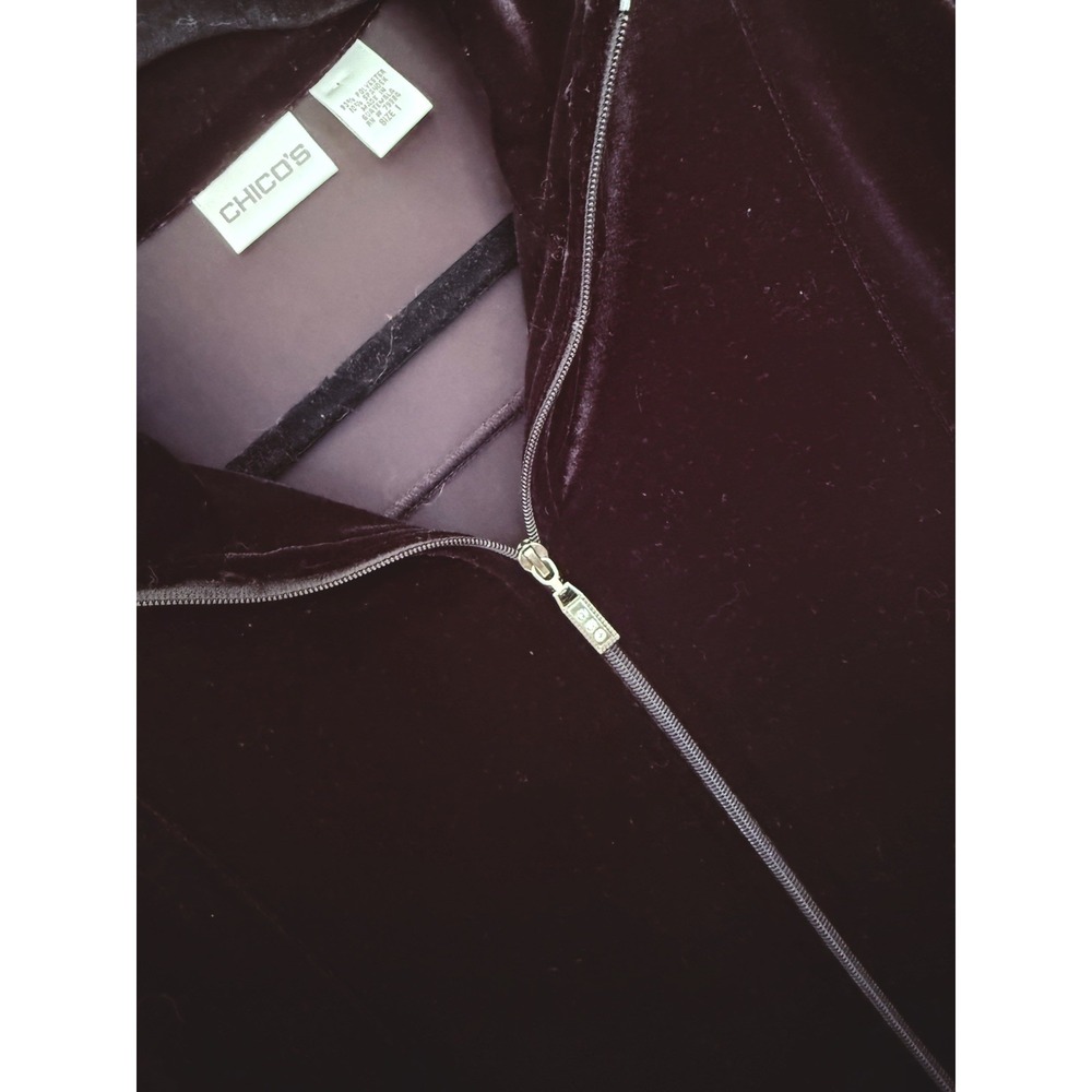 Chicos Black Velour Zip‎ Up Jacket Size 1 Soft Long Sleeve Holiday